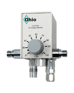 Ohio Medical Low Flow Blender, Left & Right Ports (No Bottom Port), Empty (left) & 15 L/min (right) DISS Flowmeter