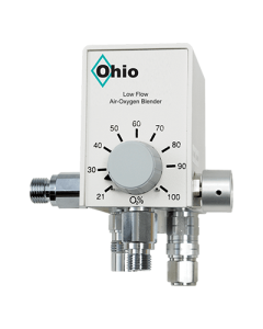 Ohio Medical Low Flow Blender with ON/OFF Bleed Knob, Left Port & Bottom Port, 3.5 L/min DISS Flowmeter